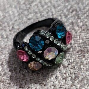 Vintage black with multicolor gems ring
